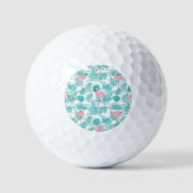 Balles De Golf flamants roses, feuilles de palmiers verts, tropic (Recto)