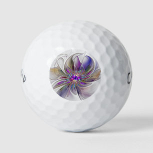 Balles De Golf Fleur d'art fractal abstrait énergique et coloré
