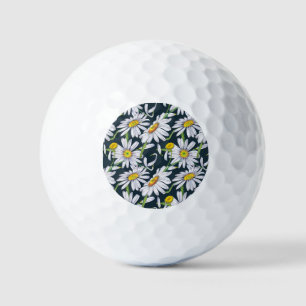 Balles De Golf Fleurs chamomiles : Aquarelle bleu foncé.