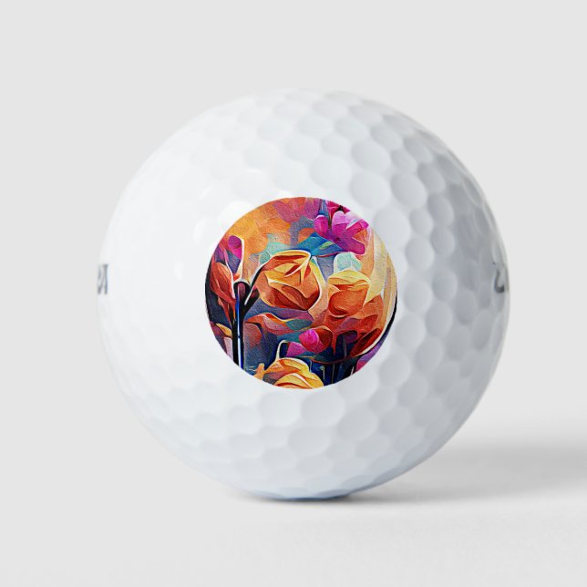 Balles De Golf Floral Abstract Art Orange Red Blue Flowers (Devant)