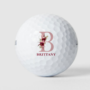 Balles De Golf Floral rose pâle initial B Monogramme