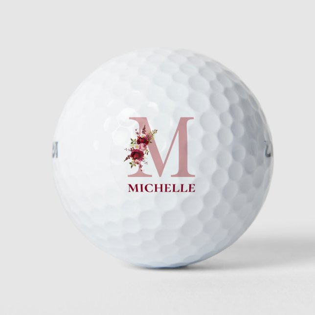 Balles De Golf Floral rose pâle initial M Monogramme (Devant)