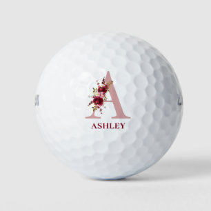 Balles De Golf Floral rose pâle Initiale Un Monogramme
