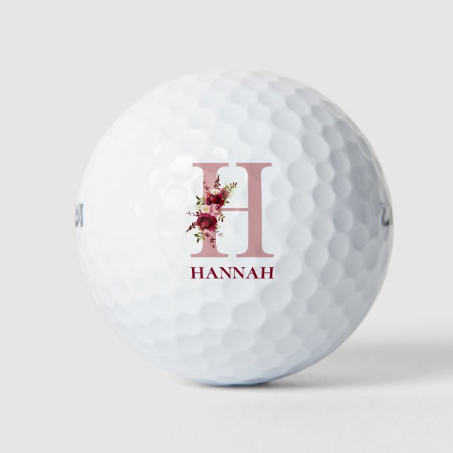 Balles De Golf Floral rose pâle Monogramme H initial (Devant)