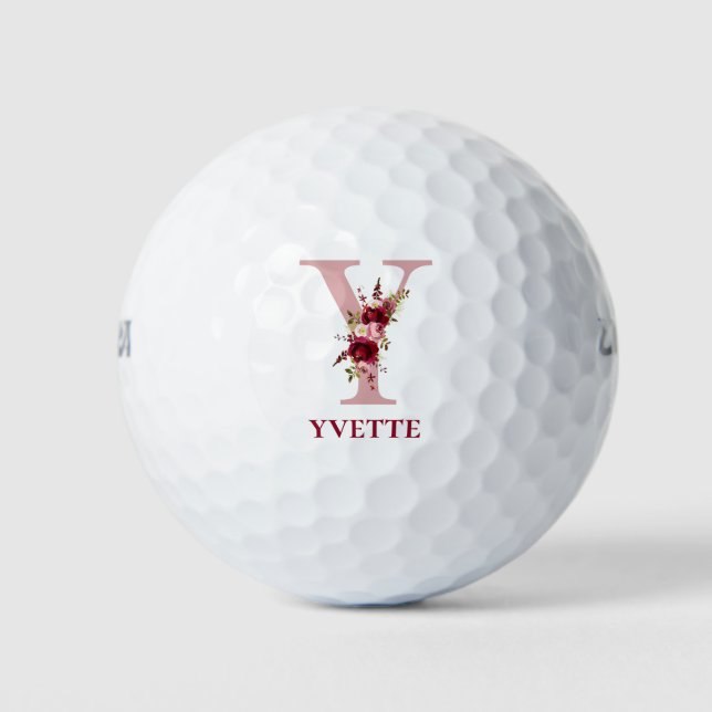 Balles De Golf Floral rose pâle Y initial (Devant)
