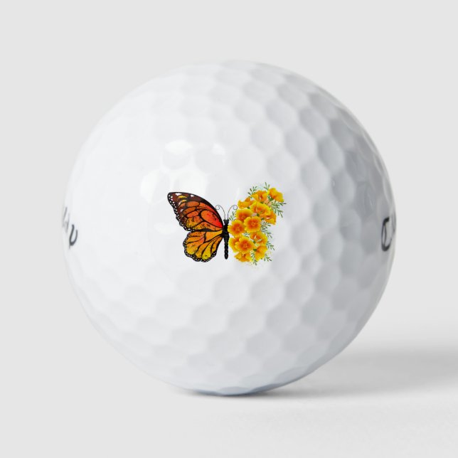 Balles De Golf Flower Butterfly with Yellow California Poppy (Devant)