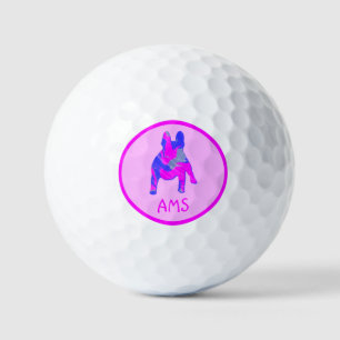 Balles De Golf Français Bulldog Silhouette Hot Pink & Blue