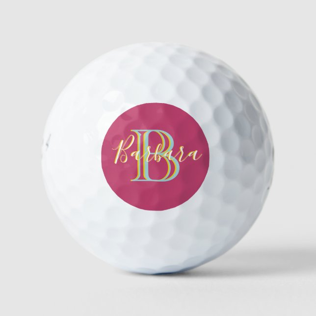 Balles De Golf Fun Hot Rose Bleu Jaune Personnalisé Monogramme No (Devant)