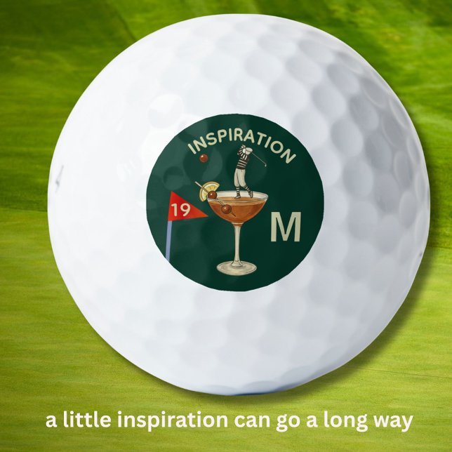 Balles De Golf Fun Inspirational 19th Hole Cocktail Monogram  (Créateur téléchargé)