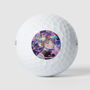 Balles De Golf Galaxie Arc-en-ciel brillant Anime Girl avec casqu