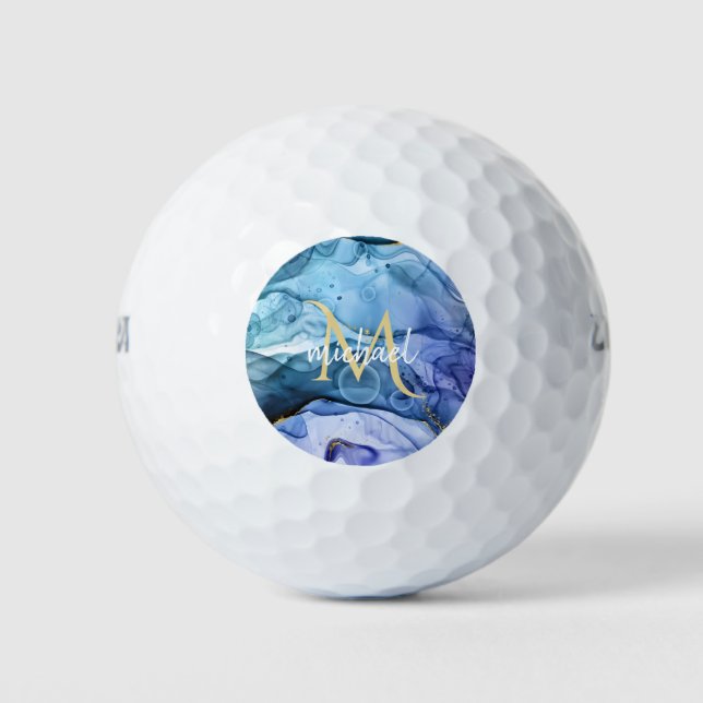 Balles De Golf Gel d'encre d'alcool liquide et bleu monogramme et (Devant)