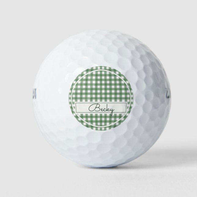 Balles De Golf Gingham Pattern in Green with Name (Devant)