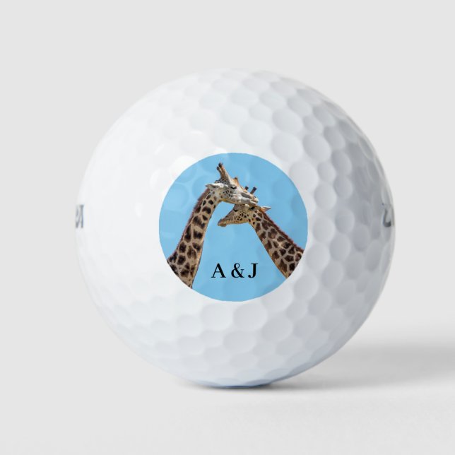 Balles De Golf Giraffe Couple Monogramme Photo (Devant)
