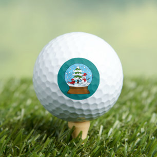 Balles De Golf Globe de neige avec le cardinal Snowman et Pine Tr