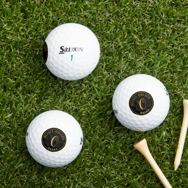 Balles De Golf Gold Black Monogram nom personnalisé Srixon (Herbe in situ)