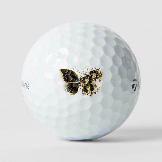 Balles De Golf Gold flower Butterfly with Black Orchid (Recto)