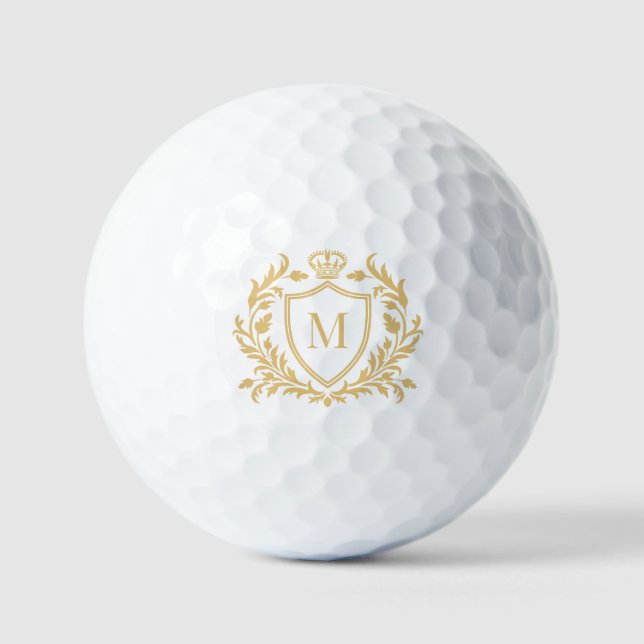 Balles De Golf Gold Heraldic Crest Crown Monogram (Recto)
