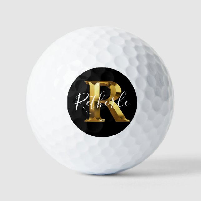 Balles de golf Golden monogramme nom & initiales (Recto)