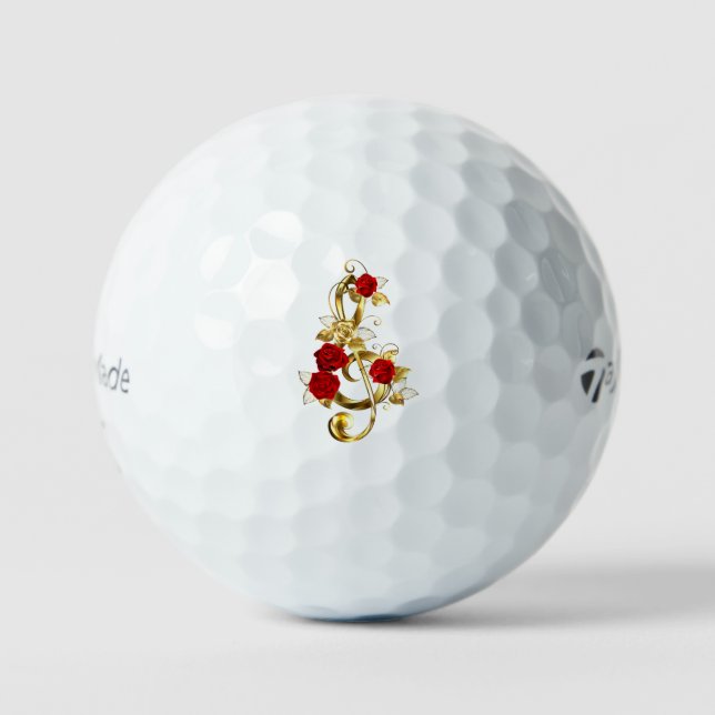 Balles De Golf Golden Treble Clef avec fleurs Roses (Recto)