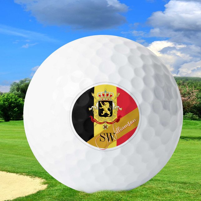 Balles De Golf Golf Belgique & Monogram, Drapeau belge /or (Créateur téléchargé)
