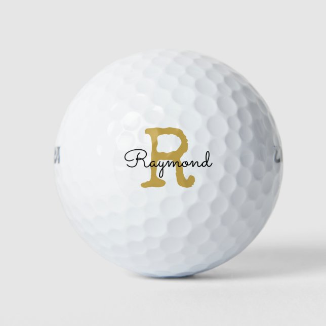 Balles De Golf Golf Gold Monogramme initial et nom en noir Golf (Devant)