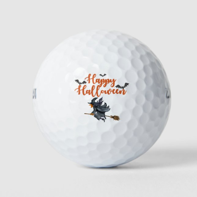 Balles De Golf Golf Happy Halloween sorcière volant Golf Balls (Devant)