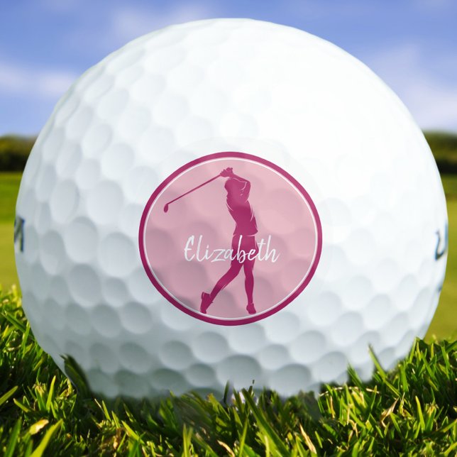 Balles De Golf Golf Joueuse Golfeuse Élégante Rose Monogramme Spo (Golf Lady Golfer Player Chic Pink Sports Monogram Golf Balls)