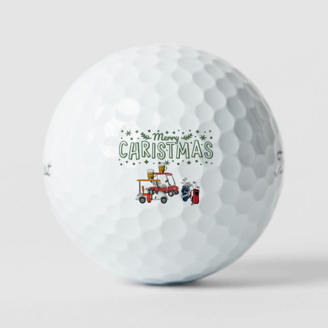 Balles De Golf Golf Joyeux Noël avec voiturette de golf et bière (Recto)