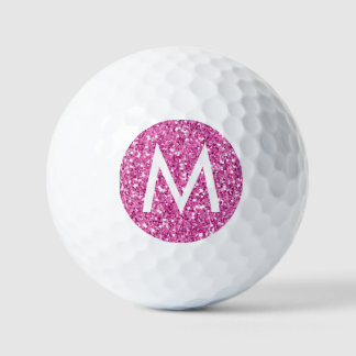 Balles De Golf Golf rose simple Monogramme initial étincelant