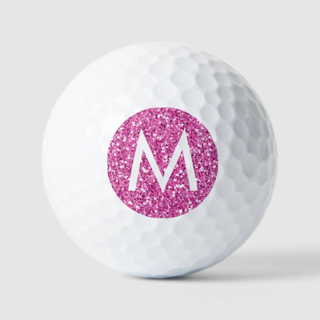 Balles De Golf Golf rose simple Monogramme initial étincelant (Recto)