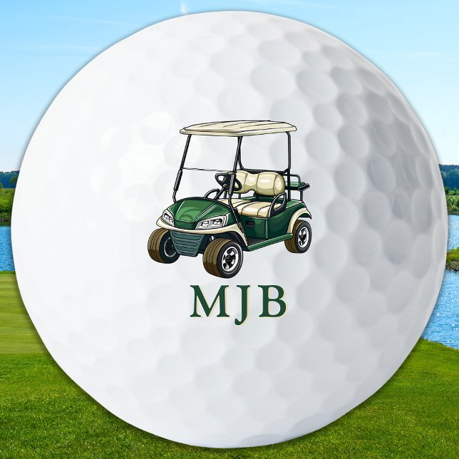 Balles De Golf Golfer Green Cart Personalized 3 Initial Monogram (Créateur téléchargé)