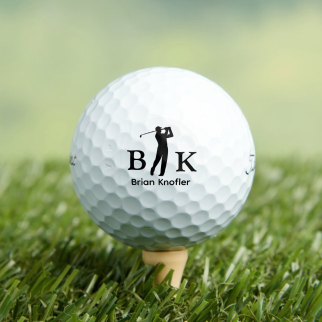 Balles De Golf Golfeur Homme Noir Initiales - Élégant Blanc (T-shirt Insitu)