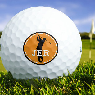 Balles De Golf Golfeur Joueur Moderne Monogramme Sports Orange No
