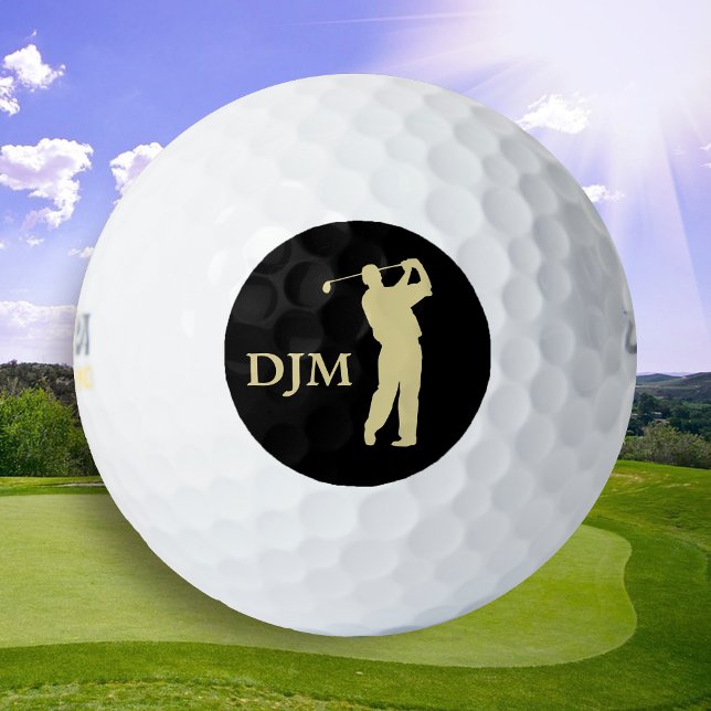 Balles De Golf Golfeur Silhouette Monogram Gold (Créateur téléchargé)