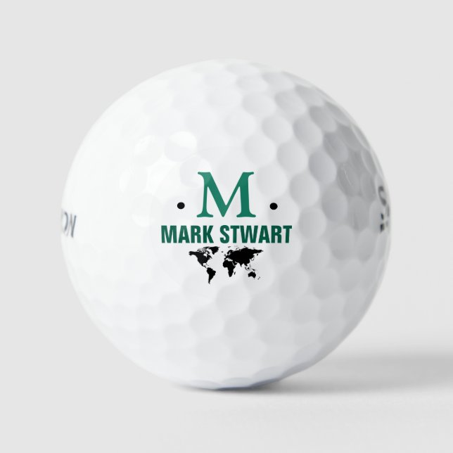 Balles De Golf golfplayer initial/nom avec carte du monde (Recto)
