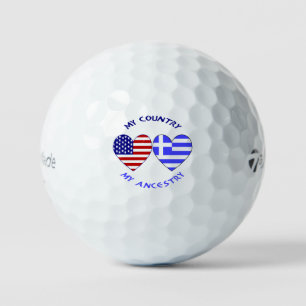 Balles De Golf Grèce USA Drapeaux Coeurs Pays Ancêtre