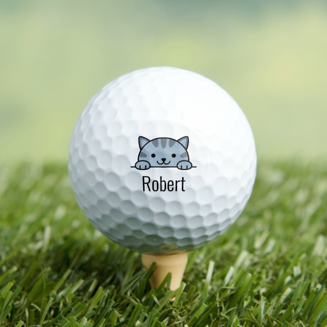 Balles De Golf Gris Tabby Chat Pékin au-dessus de Nom personnalis (T-shirt Insitu)