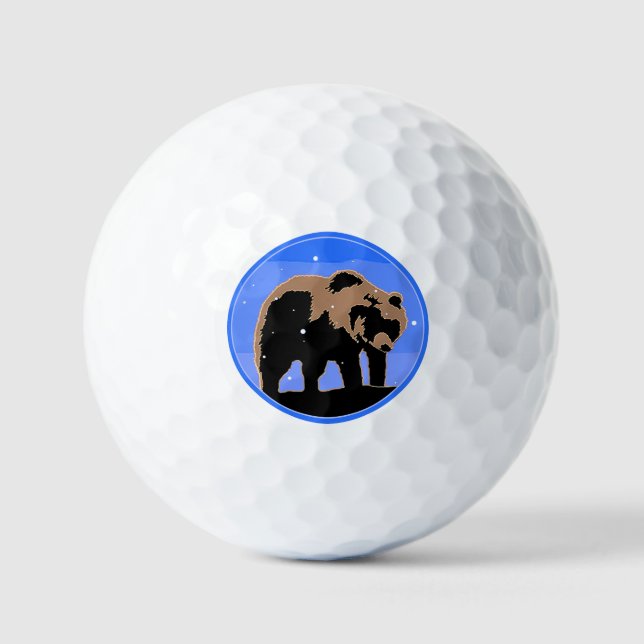 Balles De Golf Grizzly Bear en hiver - Art original de la faune (Recto)