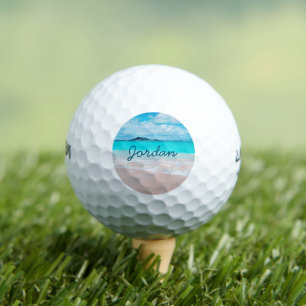 Balles De Golf Hawaii Tropical Beach Photo Monogramme Nom Script