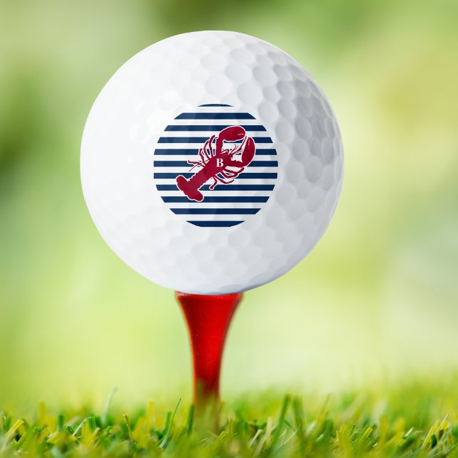 Balles De Golf Homard rouge nautique Monogramme Bleu Bleu Blancs (Créateur téléchargé)