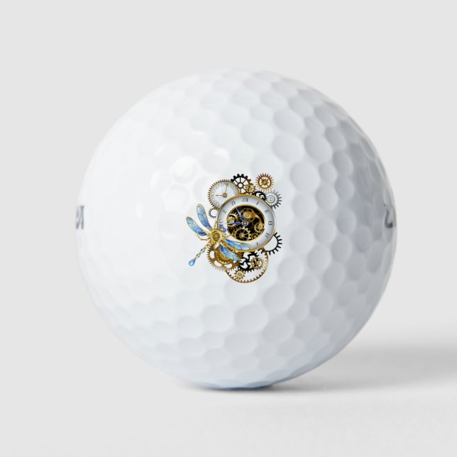 Balles De Golf Horloge à vapeur avec libellule mécanique (Devant)