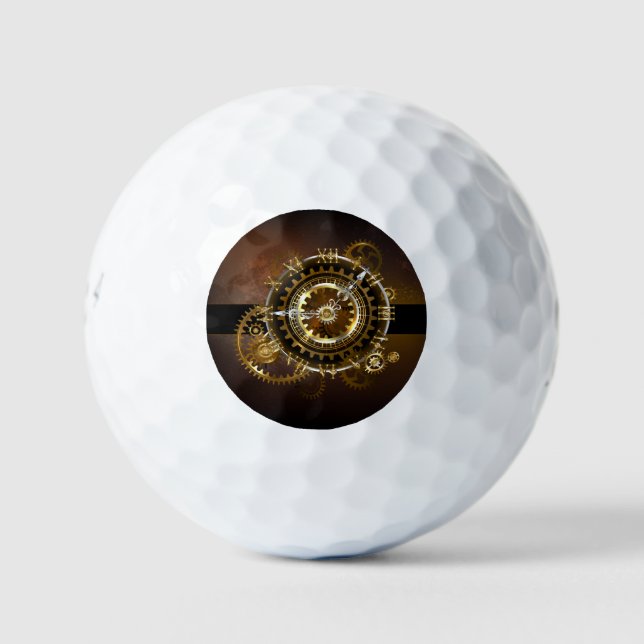 Balles De Golf Horloge Steampunk avec des engrenages anciens (Devant)