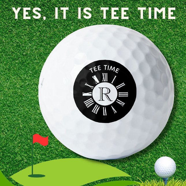 Balles De Golf Horloge Unique Tee Monogramme noir blanc (Créateur téléchargé)