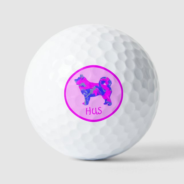 Balles De Golf Husky Sibérien mignon Chien rose Silhouette Monogr (Recto)