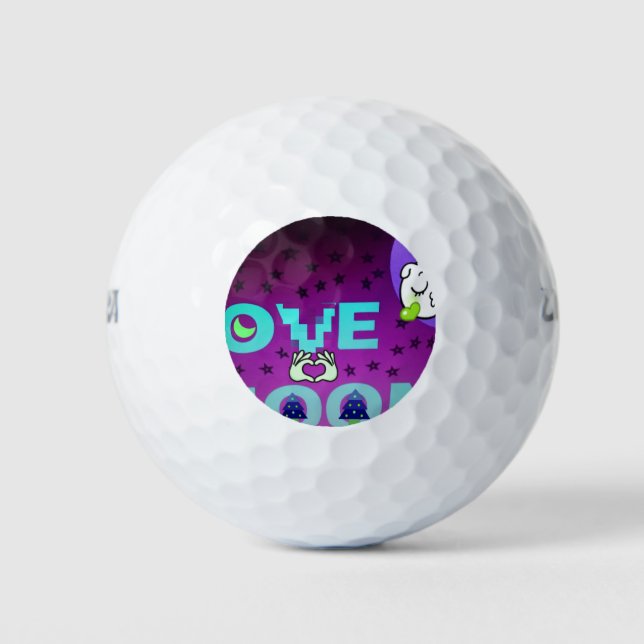 Balles De Golf "I Love Moon" - Un design d'art céleste fantasque (Devant)