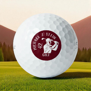 Balles De Golf Icône de golfeur, nom et âge rouge foncé