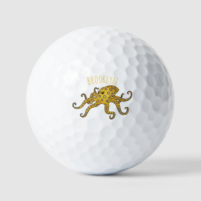 Balles De Golf Illustration de poulpe à anneau bleu (Recto)