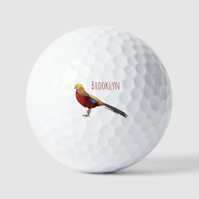 Balles De Golf Illustration d'oiseau de faisan doré (Recto)