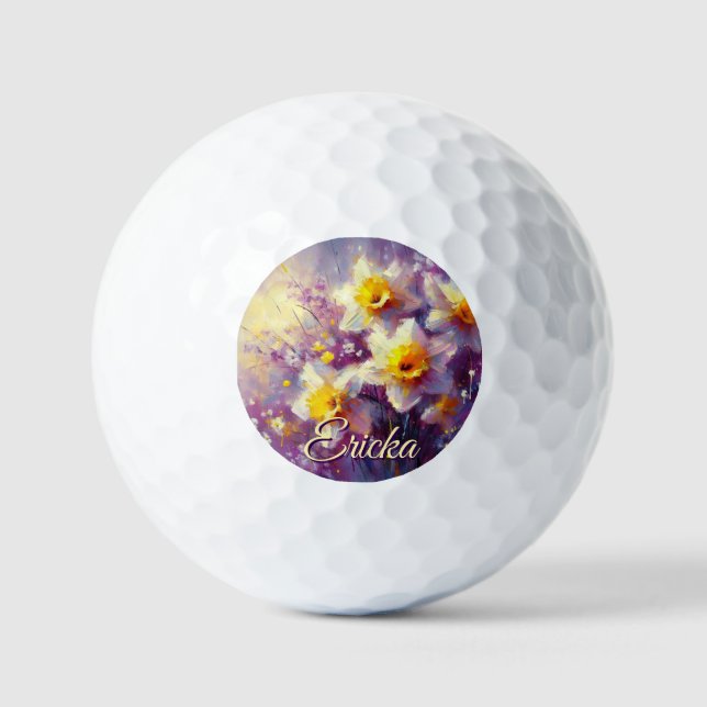 Balles De Golf Impressionniste Daffodil Floral Purple Personnalis (Recto)