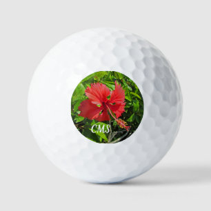 Balles De Golf Initiales de fleurs tropicales brillantes rose île